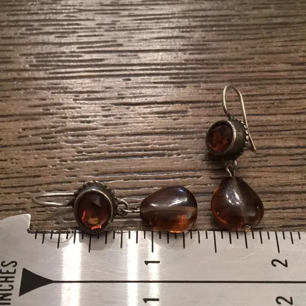Sterling Silver Plated Earrings Amber & Topaz Color